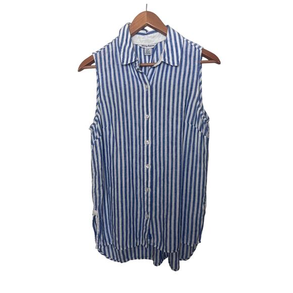 Tommy Bahama Cabana Stripe Linen Top Sleeveless Women’s Sz Small White Blue - Picture 1 of 6